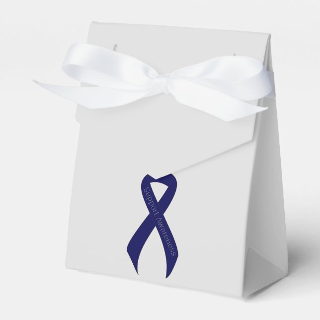 Dark Blue Ribbon Support Awareness Favor Boxes (Front Side)