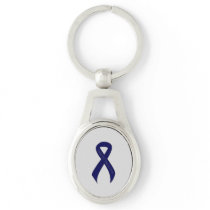 Dark Blue Ribbon Support Awareness Keychain