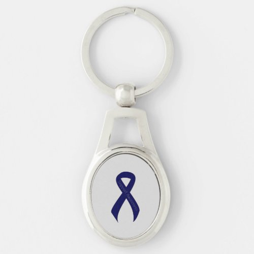 Dark Blue Ribbon Support Awareness Keychain