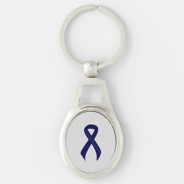 Dark Blue Ribbon Support Awareness Keychain (Front)