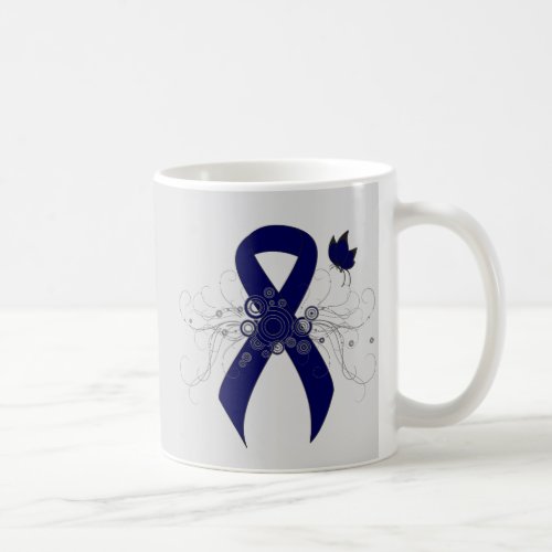 Dark Blue Ribbon with Butterfly Coffee Mug