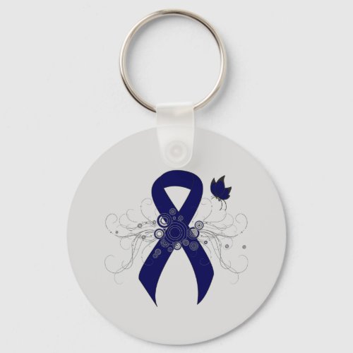 Dark Blue Ribbon with Butterfly Keychain