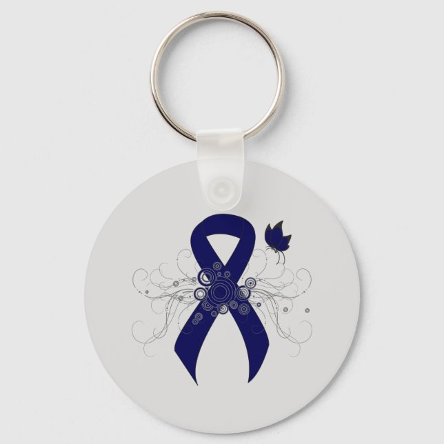 Dark Blue Ribbon with Butterfly Keychain (Front)