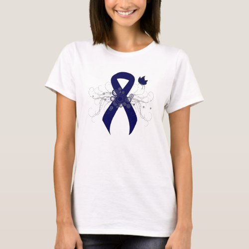 Dark Blue Ribbon with Butterfly T_Shirt