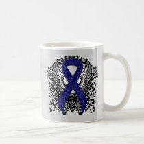 Dark Blue Ribbon with Wings Coffee Mug