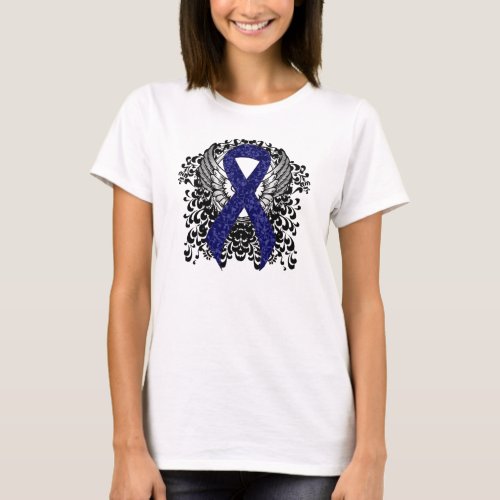 Dark Blue Ribbon with Wings T_Shirt