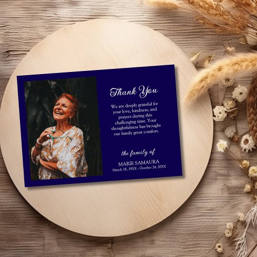 Dark Blue Romantic Customize Photo Funeral Thank
