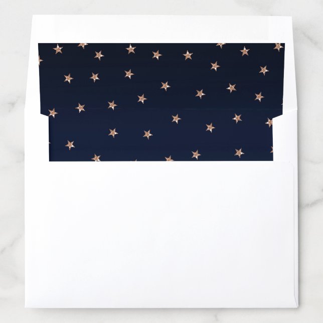 Dark Blue & Rose Gold Pink Glittery Stars Starry Envelope Liner (In Envelope)