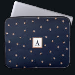 Dark Blue & Rose Gold Pink Glittery Stars Starry Laptop Sleeve<br><div class="desc">Custom design</div>