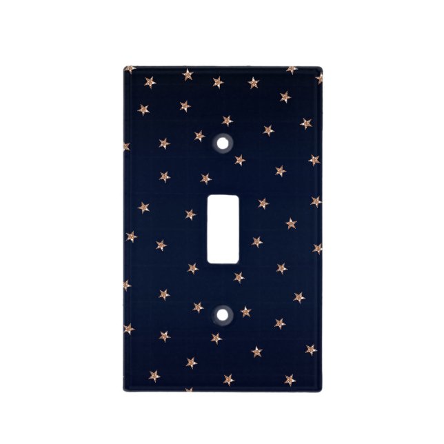 Dark Blue & Rose Gold Pink Glittery Stars Starry Light Switch Cover (Front)
