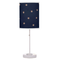 Dark Blue & Rose Gold Pink Glittery Stars Starry Table Lamp