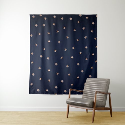 Dark Blue  Rose Gold Pink Glittery Stars Starry Tapestry