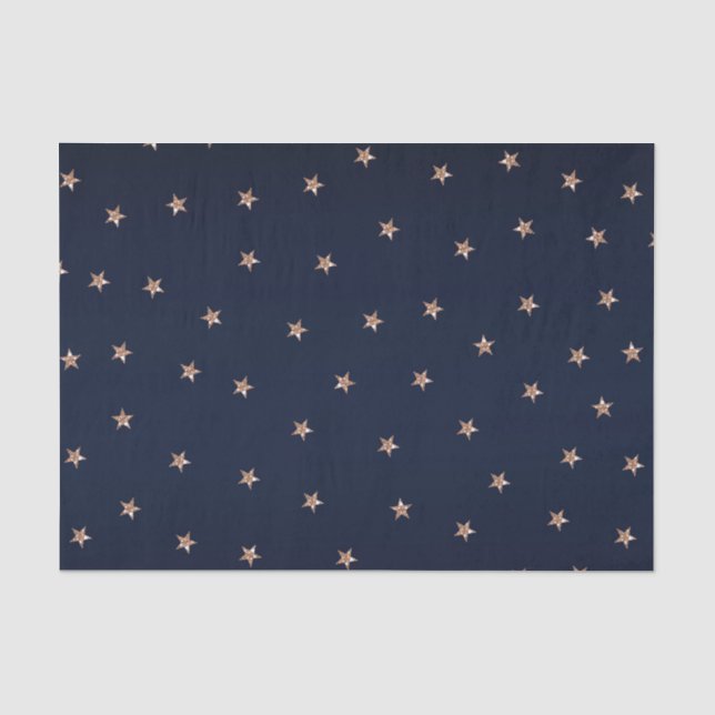 Dark Blue & Rose Gold Pink Glittery Stars Starry Tissue Paper (Front)