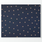 Dark Blue & Rose Gold Pink Glittery Stars Starry Wrapping Paper (Flat)