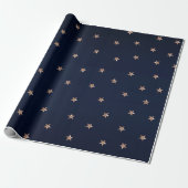 Dark Blue & Rose Gold Pink Glittery Stars Starry Wrapping Paper (Unrolled)
