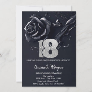 Dark Blue Rose Gothic 18th Birthday Invitation