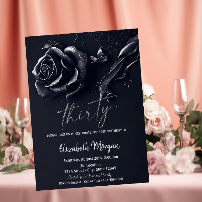 Dark Blue Rose Gothic 30th Birthday  Invitation (Creator Uploaded)