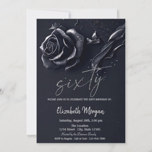 Dark Blue Rose Gothic 60th Birthday  Invitation