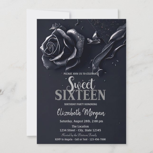Dark Blue Rose Gothic Sweet 16 Invitation (Front)