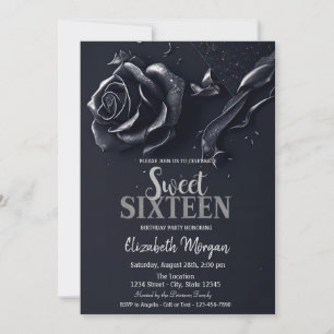 Dark Blue Rose Gothic Sweet 16 Invitation