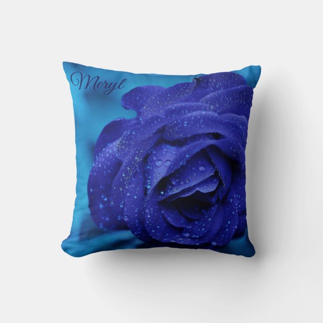 Dark Blue Rose Throw Pillow (Front)