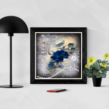 Dark Blue Rose Victorian Ephemera Grunge