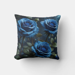 Dark Blue Roses  Throw Pillow
