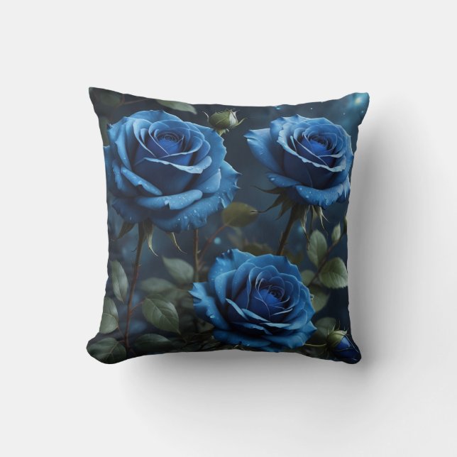 Dark Blue Roses  Throw Pillow (Front)