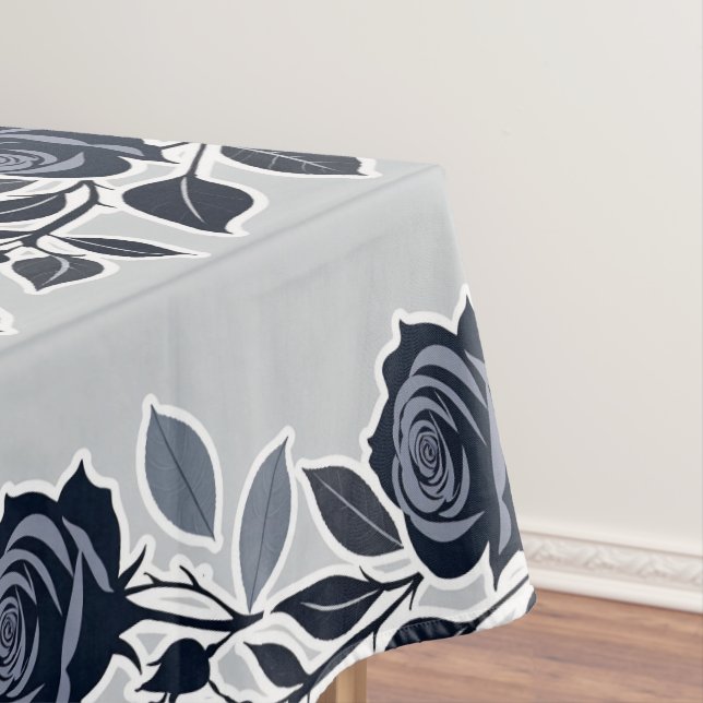Dark Blue Roses With Silvery Leaves  Tablecloth (In Situ)
