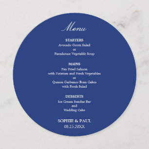Dark Blue Round Wedding Menu