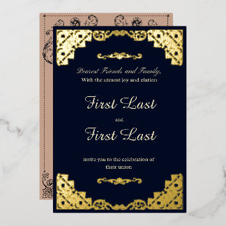Dark Blue Royalty Wedding Foil Invitation