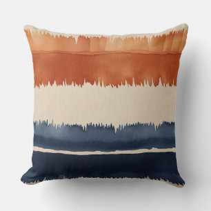 dark Blue, rust and beige abstract stripes Throw Pillow