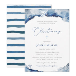 Dark Blue Sailing Christening Celebration Party Invitation