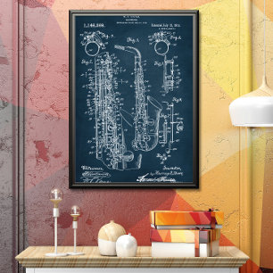 Dark Blue Saxophone Patent Poster