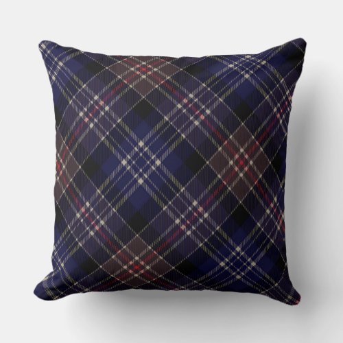 Dark Blue Scottish Tartan Plaid Throw Pillow