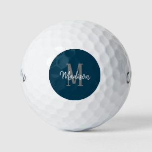 Dark Blue Script Monogram Personalized Womens Golf Balls