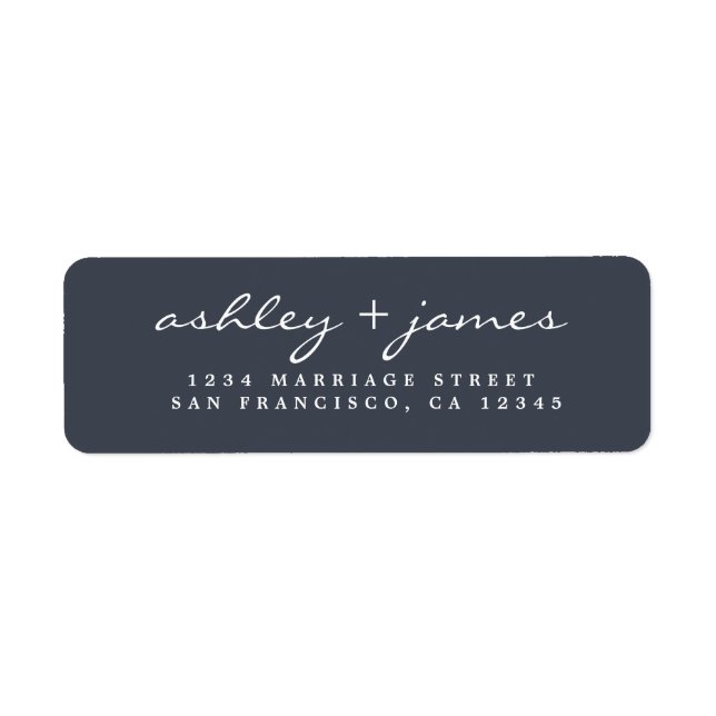 Dark Blue Script Wedding Return Address Label (Front)