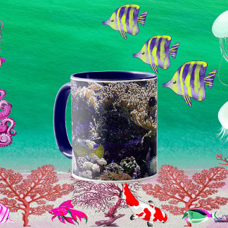 Dark Blue Sea Tropical Fish in Coral Reef Ocean Mug