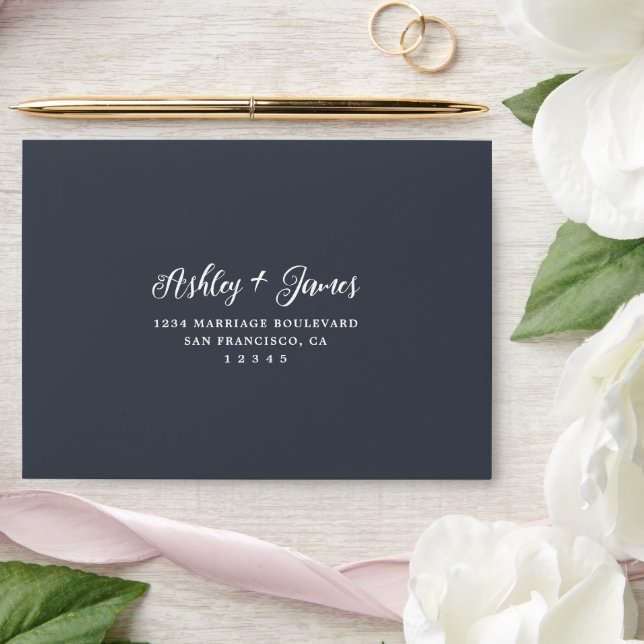 Dark Blue Self-Addressed RSVP Envelope (Wedding)
