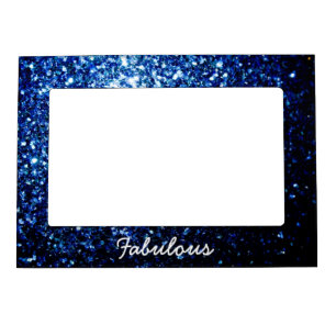 Dark Blue shiny faux glitter sparkles Personalize Magnetic Picture Frame
