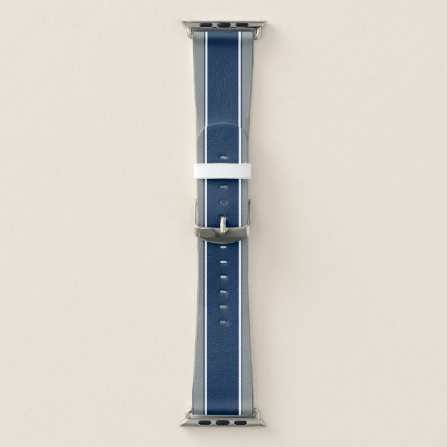 Dark Blue, Silver and White Sport Stripes Apple Watch Band (Band)