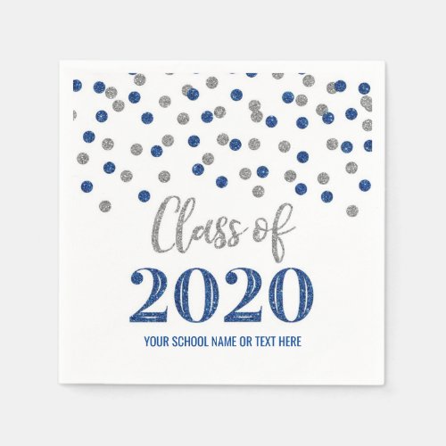 Dark Blue Silver Confetti Class of 2020 Graduation Napkins