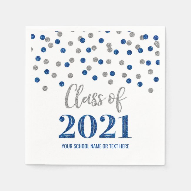 Dark Blue Silver Confetti Class of 2021 Graduation Napkins