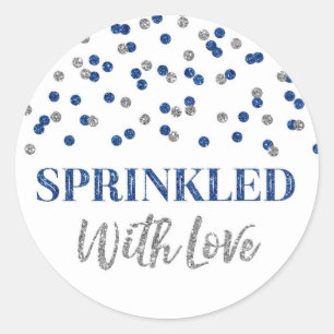Dark Blue Silver Confetti Sprinkled with Love Classic Round Sticker