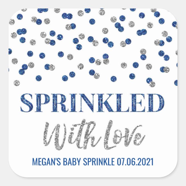 Dark Blue Silver Confetti Sprinkled with Love Square Sticker (Front)