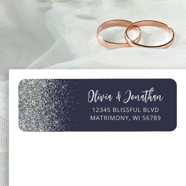 Dark Blue Silver Glitter Wedding Address Label (Creator Uploaded)