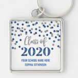 Dark Blue Silver Graduation Class Of 2020 Confetti Keychain at Zazzle