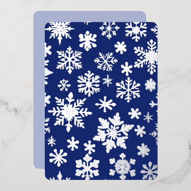 Dark Blue Silver Snowflake Foil Holiday Card (Front/Back)