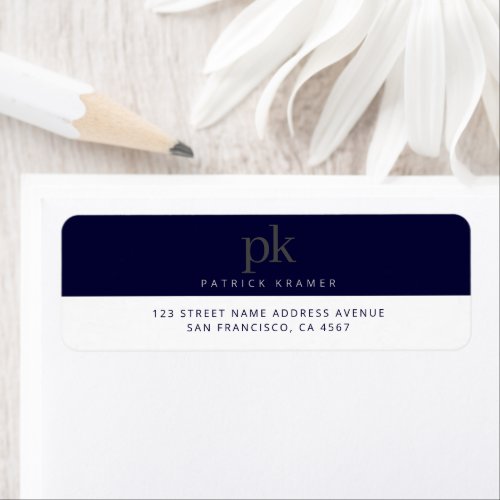 Dark Blue Simple Monogram Office Return Address Label