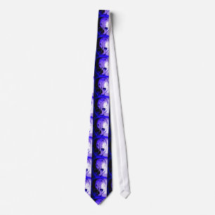 Dark Blue Skull Hand Drawn Art Tie